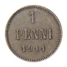 Монета 1 пенни 1911 года Русская Финляндия (аверс)