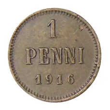 Монета 1 пенни 1916 года Русская Финляндия (аверс)