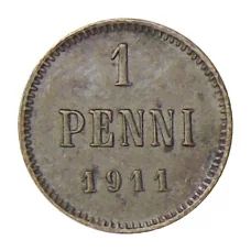 Монета 1 пенни 1911 года Русская Финляндия (аверс)