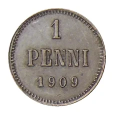 Монета 1 пенни 1909 года Русская Финляндия (аверс)