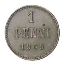 Монета 1 пенни 1909 года Русская Финляндия (аверс)