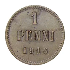 Монета 1 пенни 1916 года Русская Финляндия (аверс)