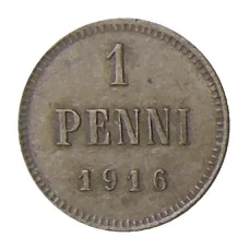Монета 1 пенни 1916 года Русская Финляндия (аверс)