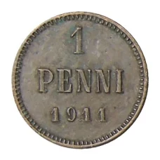 Монета 1 пенни 1911 года Русская Финляндия (аверс)