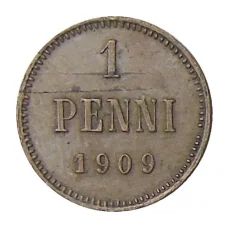 Монета 1 пенни 1909 года Русская Финляндия (аверс)