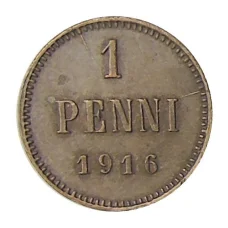 Монета 1 пенни 1916 года Русская Финляндия (аверс)