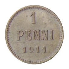 Монета 1 пенни 1911 года Русская Финляндия (аверс)