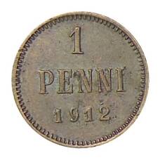 Монета 1 пенни 1912 года Русская Финляндия (аверс)