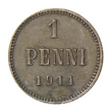 Монета 1 пенни 1911 года Русская Финляндия (аверс)