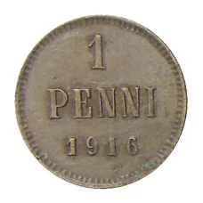 Монета 1 пенни 1916 года Русская Финляндия (аверс)