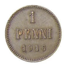 Монета 1 пенни 1916 года Русская Финляндия (аверс)