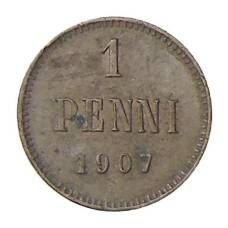 Монета 1 пенни 1907 года Русская Финляндия (аверс)