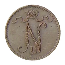 Монета 1 пенни 1907 года Русская Финляндия (реверс)