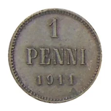 Монета 1 пенни 1911 года Русская Финляндия (аверс)