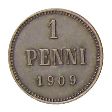 Монета 1 пенни 1909 года Русская Финляндия (аверс)