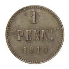 Монета 1 пенни 1916 года Русская Финляндия (аверс)