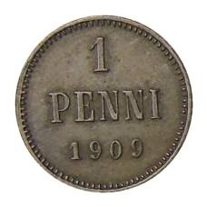 Монета 1 пенни 1909 года Русская Финляндия (аверс)