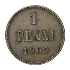 Монета 1 пенни 1909 года Русская Финляндия (аверс)