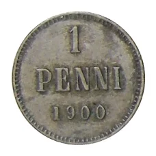 Монета 1 пенни 1900 года Русская Финляндия (аверс)