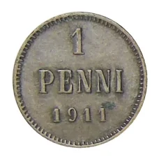 Монета 1 пенни 1911 года Русская Финляндия (аверс)