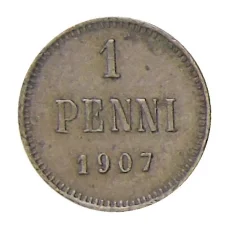 Монета 1 пенни 1907 года Русская Финляндия (аверс)