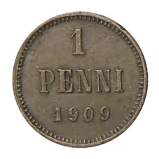 Монета 1 пенни 1909 года Русская Финляндия (аверс)
