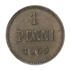 Монета 1 пенни 1909 года Русская Финляндия (аверс)