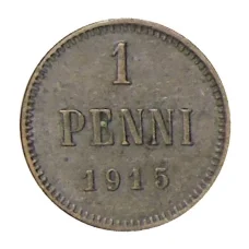 Монета 1 пенни 1915 года Русская Финляндия (аверс)