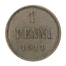 Монета 1 пенни 1911 года Русская Финляндия (аверс)