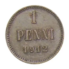 Монета 1 пенни 1912 года Русская Финляндия (аверс)
