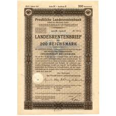 Банкнота Облигация 4,5% 200 рейхсмарок 1937 года Германия (аверс)