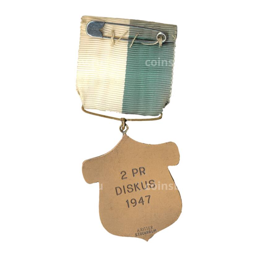 Медаль спортивная «Участник соревнования по метанию  диска-2-е место 1947 год» (спортклуб Bellevue) (вид 2)