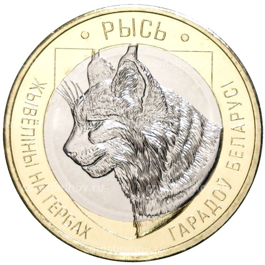 Монета 2 рубля 2021 года Белоруссия «Животный мир на гербах городов Беларуси — Рысь» (В блистере)