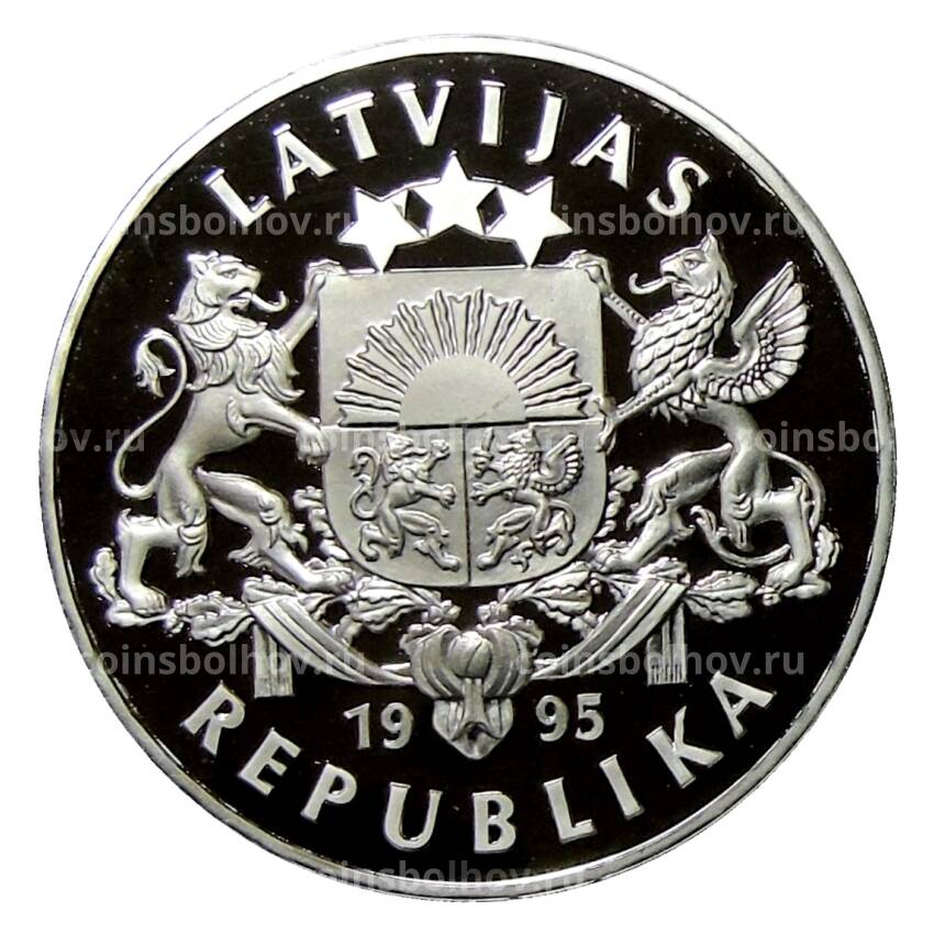 Монета 1 лат 1995 года Латвия — 50 лет ООН (вид 2)