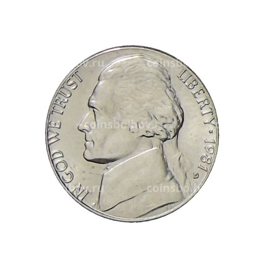 Монета 5 центов 1981 года D США
