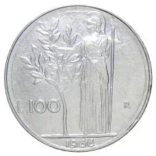 Монета 100 лир 1966 года Италия (аверс)