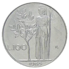 Монета 100 лир 1965 года Италия (аверс)