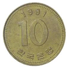 Монета 10 вон 1991 года Южная Корея (аверс)