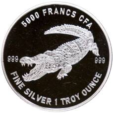 Монета 5000 франков 2022 года Чад —  «Мандала - крокодил» (аверс)