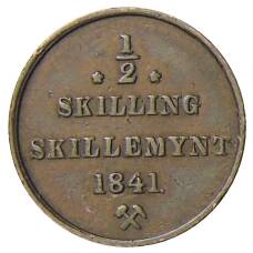 Монета 1/2 скиллинга 1841 года Норвегия (аверс)