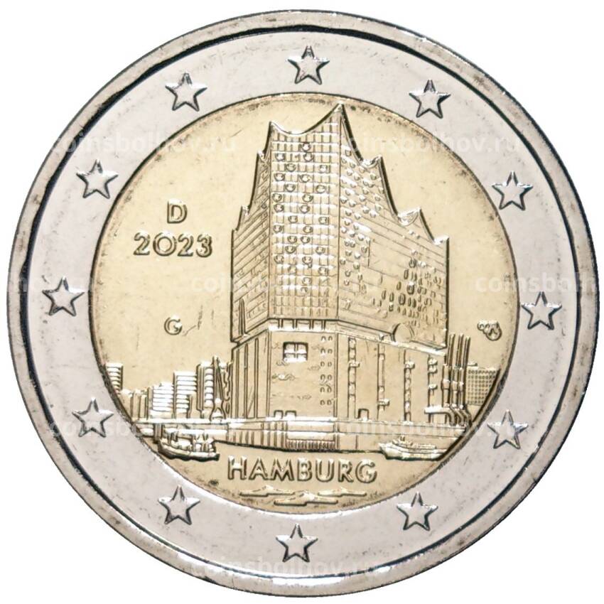 Монета 2 евро 2023 года G Германия —  Гамбург, Эльбская филармония