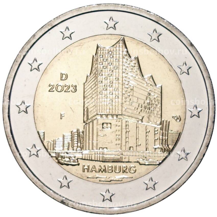 Монета 2 евро 2023 года F Германия —  Гамбург, Эльбская филармония