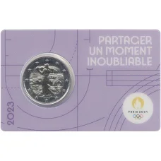 Монета 2 евро 2023 года Франция «XXXIII летние Олимпийские игры 2024 в Париже» (Фиолетовый блистер) (аверс)