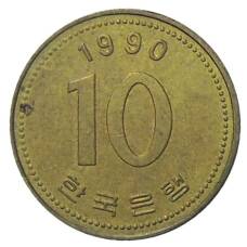 Монета 10 вон 1990 года Южная Корея (аверс)
