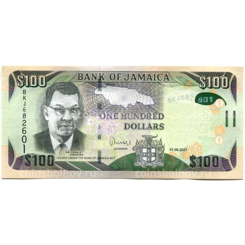 Банкнота 100 долларов 2021 года Ямайка