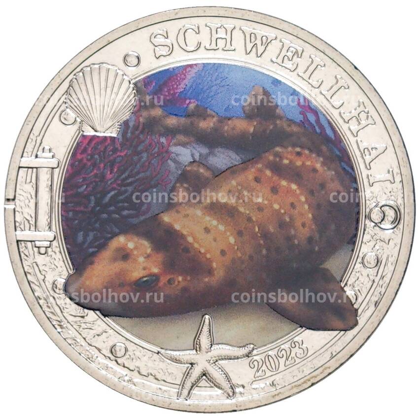 Монета 3 евро 2023 года Австрия — «Калифорнийская раздувающаяся акула»