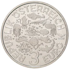 Монета 3 евро 2023 года Австрия — «Калифорнийская раздувающаяся акула» (реверс)