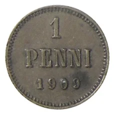 Монета 1 пенни 1909 года Русская Финляндия (аверс)