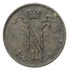 Монета 1 пенни 1907 года Русская Финляндия (реверс)