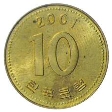 Монета 10 вон 2001 года Южная Корея (аверс)